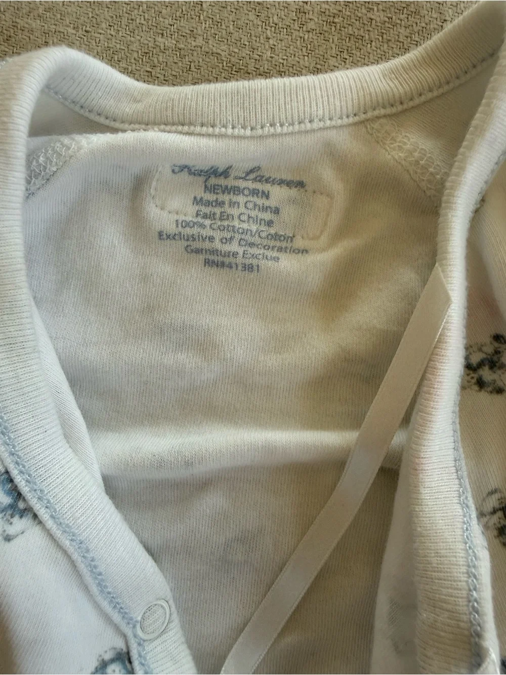 ralph lauren Baby Footed Two-Piece Pajama Set in White with Blue Print